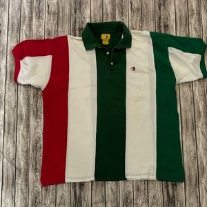 Vintage Duck Head Red, Kelly and Dark Green Vertical Striped Men's Polo | XL